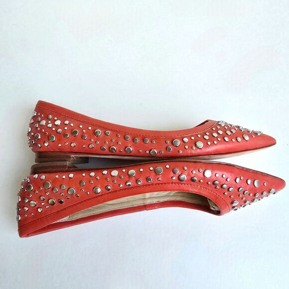 DVF Stud Flats Size 7.5 Orange Leather Silver Studded PointedToe Furstenberg Ara - Picture 13 of 13